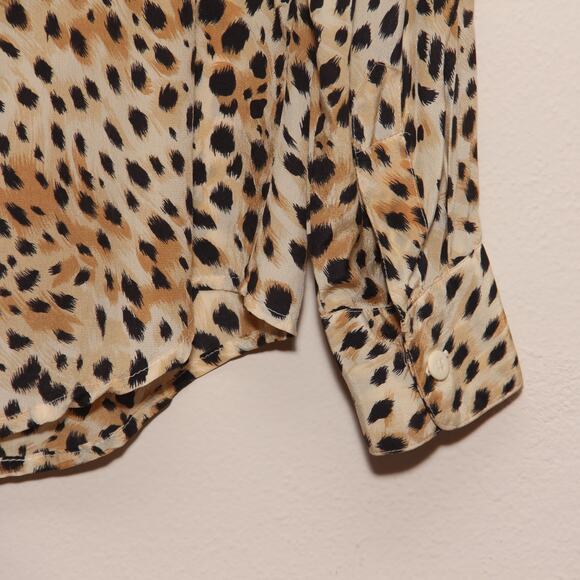 August Silk Animal Print Silk Blouse Top Size 6/36 Long Sleeve Collar - Picture 7 of 9